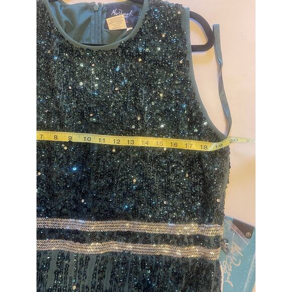 MAC DUGGAL SLEEVELESS HIGH NECK BEADED MIDI SHEATH DRESS DEEP EMERALD SZ 14 NWT - Picture 6 of 7